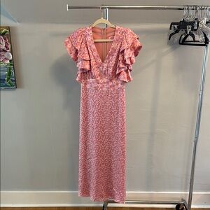 Pink Ruffled Plunge Maxi Dress